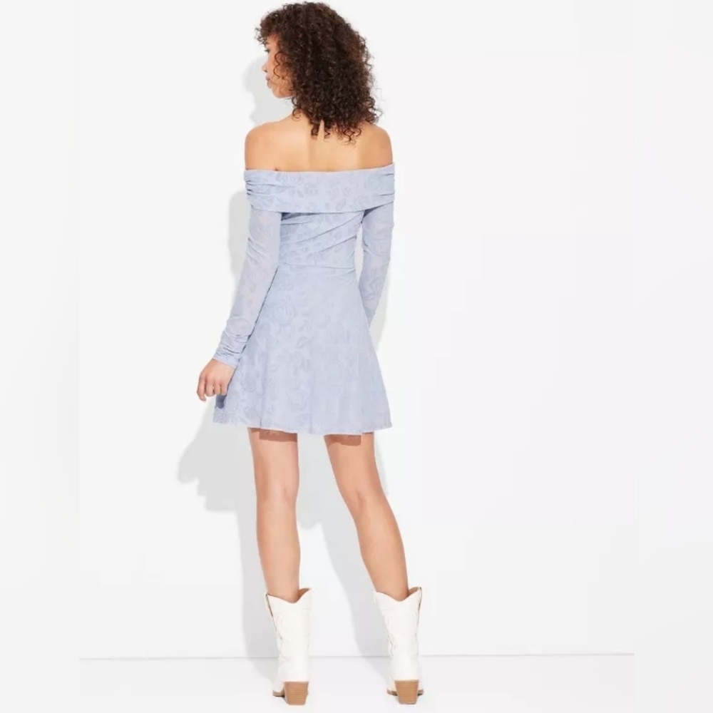 Wild Fable Long Sleeve Flocked Mini Fit and Flare Holiday Dress - Small